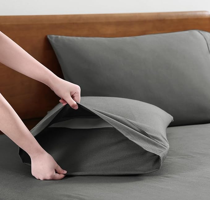 LANE LINEN 100% Organic Cotton Sheets King Size Machine Washable Fully Elasticized Soft & Comfy Mercerized Sustainably Produced All Season Eco Friendly Cotton Sheets sábanas King- Charcoal