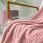 Exclusivo Mezcla Fleece Queen Size Blanket for Bed, 90x90 Inches Soft Cozy Jacquard Flannel Blankets, Lightweight Fuzzy Plush Warm for Winter, Pink