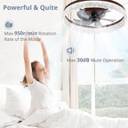 LEDIARY 22" Modern Ceiling Fans with Lights and Remote, Dimmable Low Profile Ceiling Fan, Flush Mount Fan, Stepless Color Temperature Change and 6 Speeds - Brown