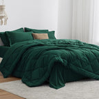 Love's cabin King Size Comforter Set Dark Green, 7 Pieces King Bed in a Bag, All Season Bedding Sets with 1 Comforter, 1 Flat Sheet, 1 Fitted Sheet, 2 Pillowcase and 2 Pillow Sham