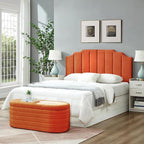 24KF Orange Teddy Fabric Tufted for Queen Upholstered Headboard, Modern Vertical Channel Design Full Headboard with Stepped Silhouette Top Edge,6026-Q-Teddy Orange