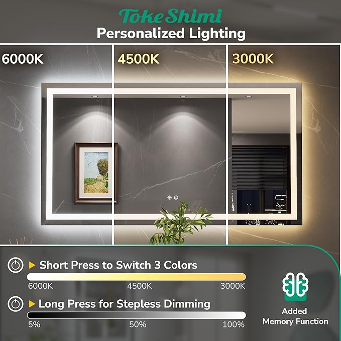 TokeShimi LED Bathroom Mirror 96 x 36 Lighted Bathroom Vanity Mirror with Lights,Brighter Frontlit and Backlit Light up Anti Fog Mirror