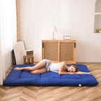 MAXYOYO Japanese Shiki Futon Mattress Floor Mattress Thicken Tatami Mat Sleeping Pad Roll Up Mattress Floor Lounger Bed Folding Couch Bed Mattress Pad for Guest Room, Royal Blue, King Size