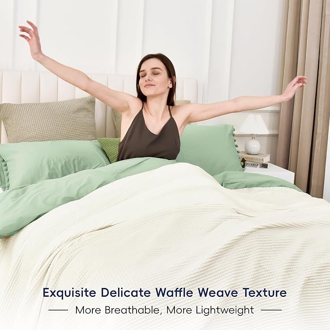 PHF 100% Cotton Waffle Weave Blanket Queen Size for Bed,Snag Proof Lightweight Breathable Moisture-Wicking Throw for Couch,Great for Layering in Cold Weather,Machine Washable, Home Decor Gift-Cream