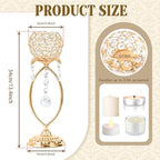 2 Pcs Gold Elegant Metal Crystal Tea Light Candle Holders with Bling Crystal Pendants, Hollow Design - Wedding Table Centerpieces for Anniversary Birthday Party, Home Decor