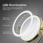 KIBI Circular Wall Mount Makeup Mirror with LED Lights, Dual-Sided 1x/5x Magnifying Mirror with Adjustable Arm, 360° Swivel, Solid Brass Construction for Durability and Style (Brushed Gold, KMM101)