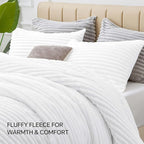 BEDELITE Fleece King Comforter Set -Super Soft & Warm Fluffy Bright White Bedding, Luxury Fuzzy Heavy Bed Set for Winter with 2 Pillow Cases
