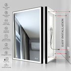 Fab Glass and Mirror LED Lighted Bathroom Mirror 20 x 30 Inch, Black Framed Wall Mounted Dimmable Vanity Mirror, Anti-Fog Touch Sensor, Adjustable Color Warm/White/Natural