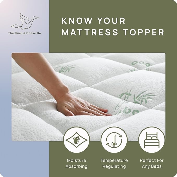 Cooling Mattress Topper - Short Queen Size | Plush Pad Mattress Topper for Back Pain Relief, 8-21" Deep Pocket | Viscose Made from Bamboo Pillow Top | Camper Bed Essentials | 60 x 75 Inch