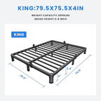 MAF 4 Inch King Metal Platform Bed Frame with Round Corner Legs, 3000 LBS Heavy Duty Steel Slats Support, Noise Free, No Box Spring Needed, Easy Assembly