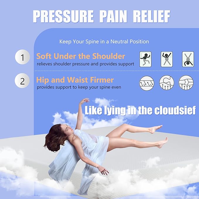 Memory Foam Mattress Medium-Firm for Pressure Relief & Cooler Sleep Gel Memory Foam Bed in a Box Fiberglass Free CertiPUR-US Twin Mattress for Soundly Sleep (Twin, 12 in)