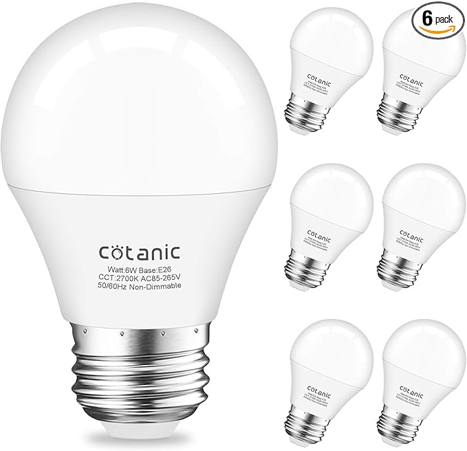 Cotanic Ceiling Fan Light Bulbs 2700K Warm White, A15 LED Bulb E26 Medium Screw Base,6W Small Chandelier Light Bulb 60W Equivalent,600lm,Non-Dimmable,6 Pack