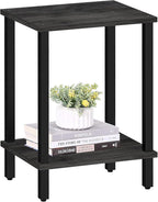 TUTOTAK End Table, Side Table, Nightstand, 2-Tier Storage Shelf, Sofa Table for Small Space, Living Room, Bed Room, Charcoal Grey TB01BY034