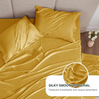 Love's cabin 4Piece California King Satin Bed Linen Set, Gold Silky Satin Sheets, Deep Pocket, Luxury Silk Feel, 1 Flat, 1 Fitted Sheet, 2 Pillow Cases