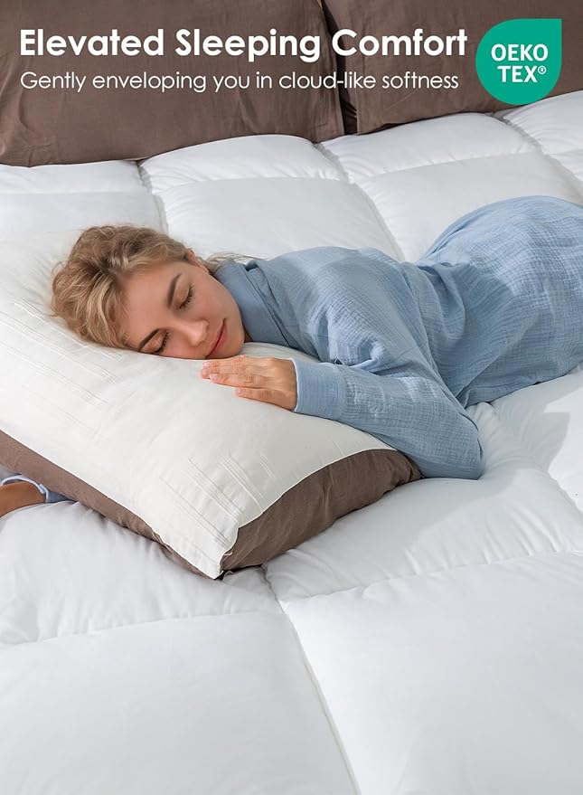 QUEEN ROSE Full Size Mattress Topper, Extra Soft Pillow Top Mattress Topper Full, Cooling Thick Plush Bed Topper Cloud-Like Down Alternative, Baffle Box White, for Back Pain Relief