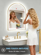 Gold Arch Mirror with Lights, 24x36 Inch Led Mirror for Bathroom, Wall-Mounted Mirror with Anti-Fog, Memory Function, 3 Color Temperature, Dimmable Led Bathroom Mirror