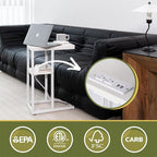 Yoobure C Shaped End Table with Charging Station, Small Side Tables for Living Room Bedroom, Sofa Table with USB Ports and Outlets for Small Spaces, Rustic Bed Side Table