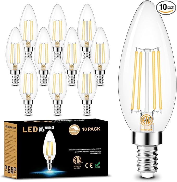 Cotanic Dimmable E12 LED Candelabra Bulb 4000K Daylight, Ceiling Fan Light Bulbs Small Base,60W Equivalent,Type B Bulb for Chandelier,Vintage B11 LED Candle Shape with Clear Glass,600LM,10 Pack