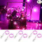YKB 6 Pack Pink Fairy String Lights Battery Operated Fairy Lights Starry String Lights on 3.3ft/1m Silvery Copper Wire DIY Christmas Decoration Costume Wedding Party Halloween Easter
