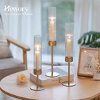 Hewory Gold Hurricane Candle Holders: Brass Candlestick Holders Set of 6 Tall Taper Candle Holders for Candlesticks Candle Sticks Holder Decor for Table Centerpiece Wedding Party Christmas Decorations
