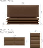 Vänt Upholstered Wall Panels - Queen/Full Size Wall Mounted Headboards - Vintage Leather Cognac - Set of 4 Panels (Each Individual Panel 30"x11.5")