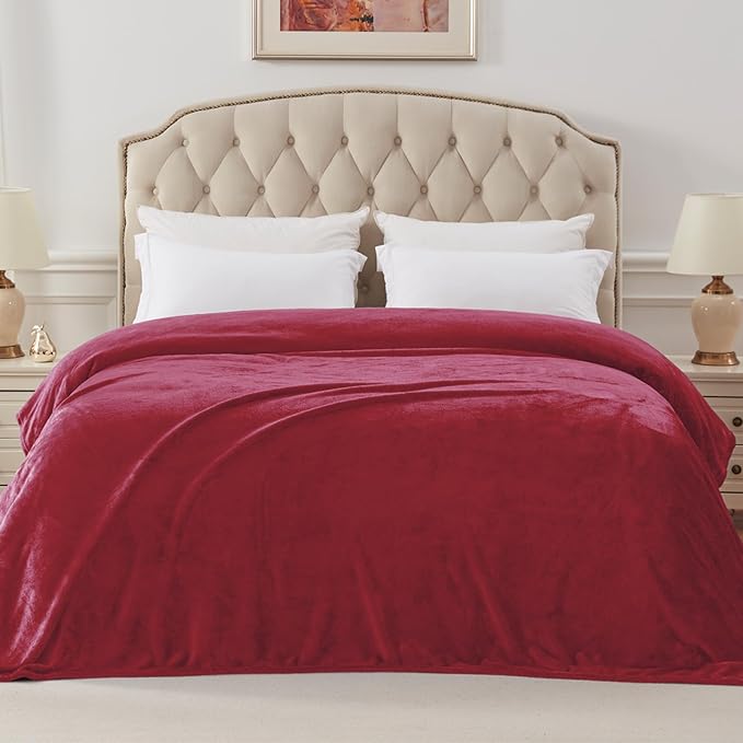 Exclusivo Mezcla Fleece Blanket Twin Size for Bed, Super Soft and Warm, All Season Use, Cozy, Plush, Lightweight, 60x80 Inches Deep Red
