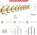 Brushed Gold Wall Mounted Coat Rack – 30 Inch Stainless Steel Rail with 10 Double Coat Hooks for Entryway, Bathroom, Bedroom, Kitchen – Modern Gold Hook Rack for Coats, Hats, Towels