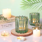 Glass Green Votive Candle Holder, Ribbed Votive Candle Holders Set of 12, Tealight Candle Holder for Wedding Centerpieces Dinner Party Table Decor
