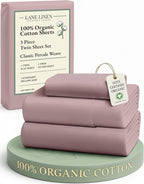 LANE LINEN Sustainable 100% Organic Cotton Twin Size Bed Sheets, Soft & Comfy Mercerized Fully Elasticized Naturally Cooling Machine Washable Twin Sheet Sets Cotton- Lilac