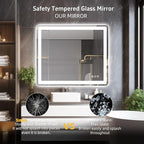 LED Bathroom Mirror 48"x 30" with Front and Backlight, Anti-Fog, Lighted Bathroom Vanity Mirror for Wall, Dimmable, Shatter-Proof, Rounded Rectangle Mirror Tempered Glass(Horizontal/Vertical)