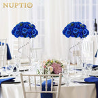 NUPTIO Artificial Flower Centrepieces for Tables - 2 Pcs Large Fake Flowers Roses Balls 15.7 inch Diam - Royal Blue Silk Faux Rose Arrangement Bouquet for Wedding Party Centerpiece Table Decorations
