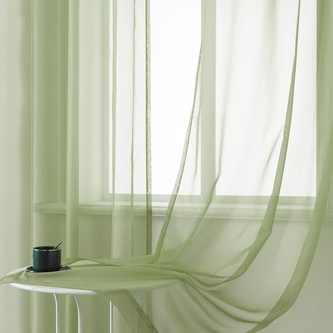 DUALIFE Sage Curtains 72 Inch Length for Bedroom Set of 2 Panels Grommet Sheer Transparent Mint Green Sheer Curtains for Girls Room Birthday Party Backdrop Wedding Decorations 52X72 Inches Long