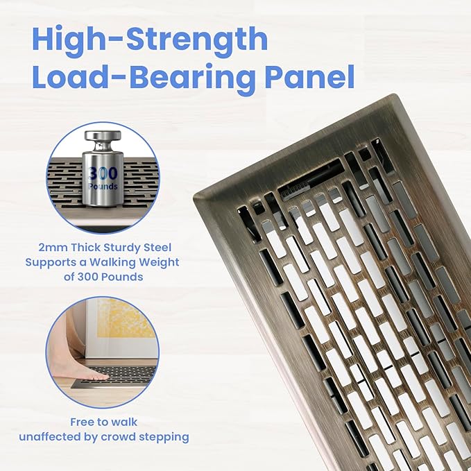 4x12 Inches 2 Pack Heavy Duty Walkable Floor Register - Easy Adjust Air Supply Lever Decorative Floor Vent Covers - Boston Design Vent Covers for Home - Antique Brass
