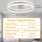 23.6'' Ceiling Fan with Light, Upgraded Low Profile Fan, Flush Mount Ceiling Fan, 6 Speeds, Dimmable LED, App & Remote Control, Quiet DC Motor, for Bedroom, Living Room, F105 White