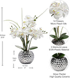 Orchids Artificial Flowers 20.8'' Faux Orchid Flower Arrangement Fake Orchid White Flower with Silver Ceramic Vase Phalaenopsis Orchid for Home Office Bathroom Table Centerpieces Decor, Briful