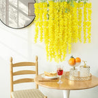 mizii 6Pcs Yellow Wisteria Hanging Flowers 48" Silk Wisteria Artificial Flowers Garland Vines Fake Hanging Flowers Decoration for Wedding Flower Wall Backdrop Centerpieces Party Room Decor (Yellow)