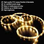 SURNIE LED Rope Lights Outdoor Warm White, Waterproof 18FT Cuttable 3000K Soft Lighting Indoor 110V Flexible Clear Tube for Bedroom Outside Garden Deck Patio Camping Decor, Not Flat Strip