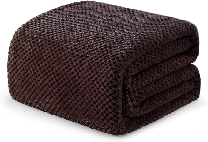Exclusivo Mezcla Fleece Bed Blanket Queen Size, Super Soft and Warm Blankets for Couch, Sofa and Bed Waffle Textured, Cozy, Fuzzy and Lightweight (Coffee, 90x90 Inches)