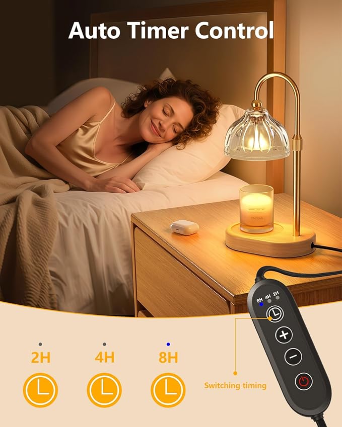 Candle Warmer Lamp, Wax Melt Warmer with Timer Dimmer, Height Adjustable, Clear Lampshade, Includes 2 Bulbs, Birthday Gifts for Women, Mom, Christmas, Housewarming