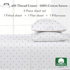 California Design Den Deep Pocket Twin Sheets Set - 400 Thread Count Sateen, Natural 100% Cotton Sheets, Cooling and Durable Bedding Set - Polka Dot