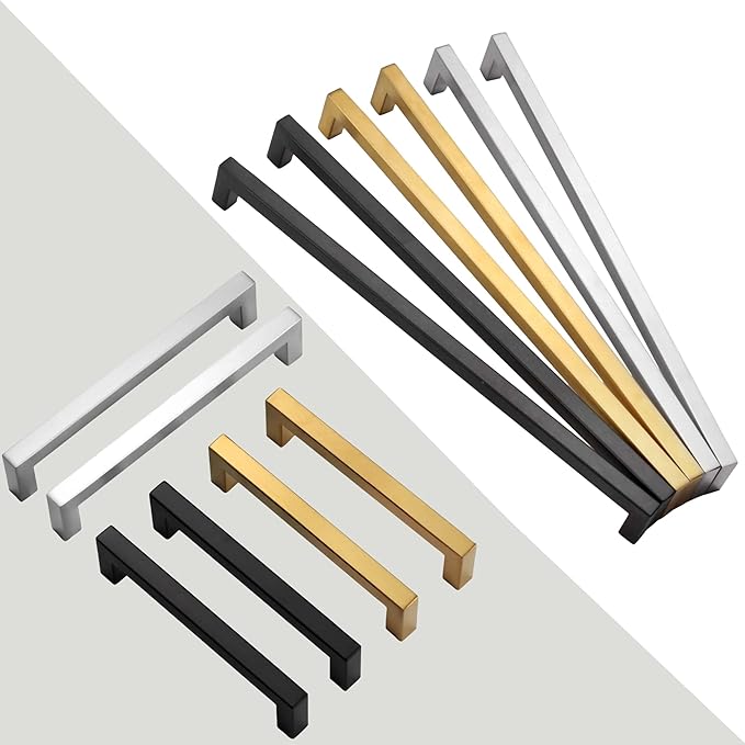 Cabinet Pulls Brushed Nickel Cabinet Handles Square Drawer Pulls, 2 Pack 12-3/5 Inch Stainless Steel Kitchen Door Cupboard Cabinet Handles, Cabinet Hardware Drawer Handles, 320mm Hole Centers