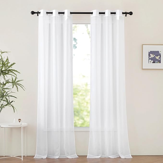 NICETOWN White Sheer Curtains 96 inches Long, Grommet Light Filtering Voile Sheer Window Treatments Lightweight & Breathable Drapes for Bedroom/Living Room, W42 x L96, 2 Panels