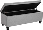 SONGMICS Storage Ottoman, Storage Bench, Tufted Entryway Bedroom Bench, 17.7 x 46.5 x 17.7 Inches, Hinges Easy Lid Operation, Wooden Legs, Linen-Look Cover, Loads 330 lb, Light Gray ULOM070G02