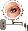 FASCINATE Rechargeable Wall Mounted Lighted Vanity Mirror 8 Inch 1X/10X Magnifying Makeup Mirror with 3 Color Lights, Double Sided Dimmable, 360 Degree Screen Touch,Bathroom Shaving Mirror (GunBlack)