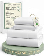 LANE LINEN RV Queen Sheets Set - 100% Organic Cotton Camper Sheet Sets 15" Deep Pocket Fitted (Short White)