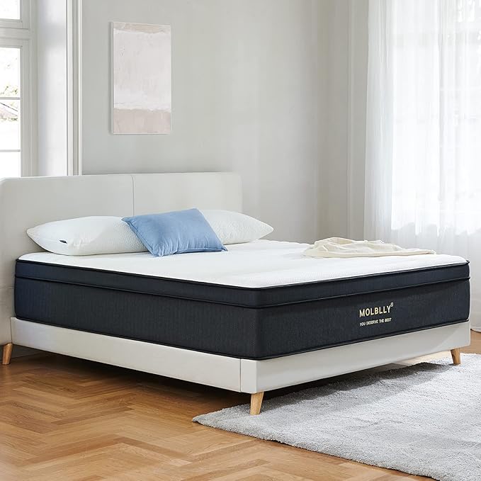Molblly Queen Mattress14 Inch Hybrid Mattress in a Box with Gel Memory Foam, Individually Wrapped Pocket Coils Innerspring, Pressure-Relieving and Supportive, Non-Fiberglass,Queen Size