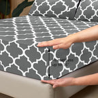 Mejoroom Queen Bed Sheet Set - Super Soft Brushed Microfiber 1800 Thread Count Queen Sheets with 16 inch Deep Pocket - Wrinkle Free - 4 Piece(Queen, Gray Quatrefoil with White Pattern)