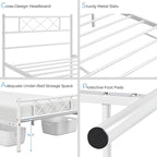 Yaheetech Twin Size Metal Platform Bed Frame with Simple Headboard and Footboard, Mattress Foundation for Under Bed Storage, Steel Slat Support, No Box Spring Needed, Easy Assembly, White