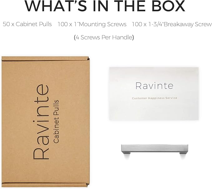 Ravinte 50 Pack 3-3/4 Inch Square Cabinet Handles Satin Nickel Pulls Brushed Nickel Drawer Pulls Kitchen Cupboard Hardware for Cabinets Cupboard Drawer Handles