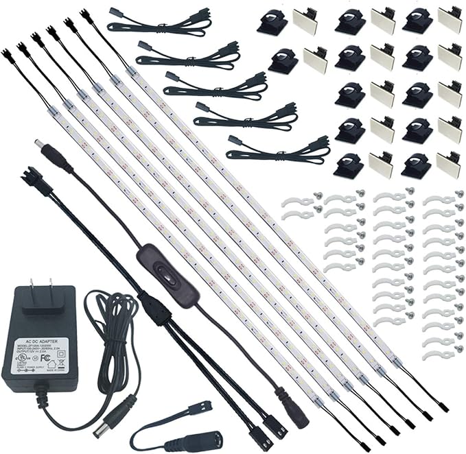 Litever Under Cabinet Lighting Kit, 6 PCS 20 Inches Flexible LED Strips, 24W, 1800 Lumen, Warm White 2700K. Suitable for Kitchen Counters Book Shelf Closet Showcase Workshop-(6-Strip-2700K)